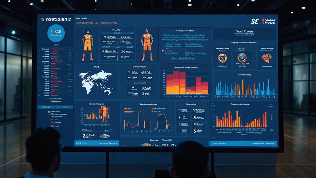 شاشة عرض توضح رسوم بيانية ومقاييس أداء لاعب كرة سلة مع خرائط حرارية للحركة