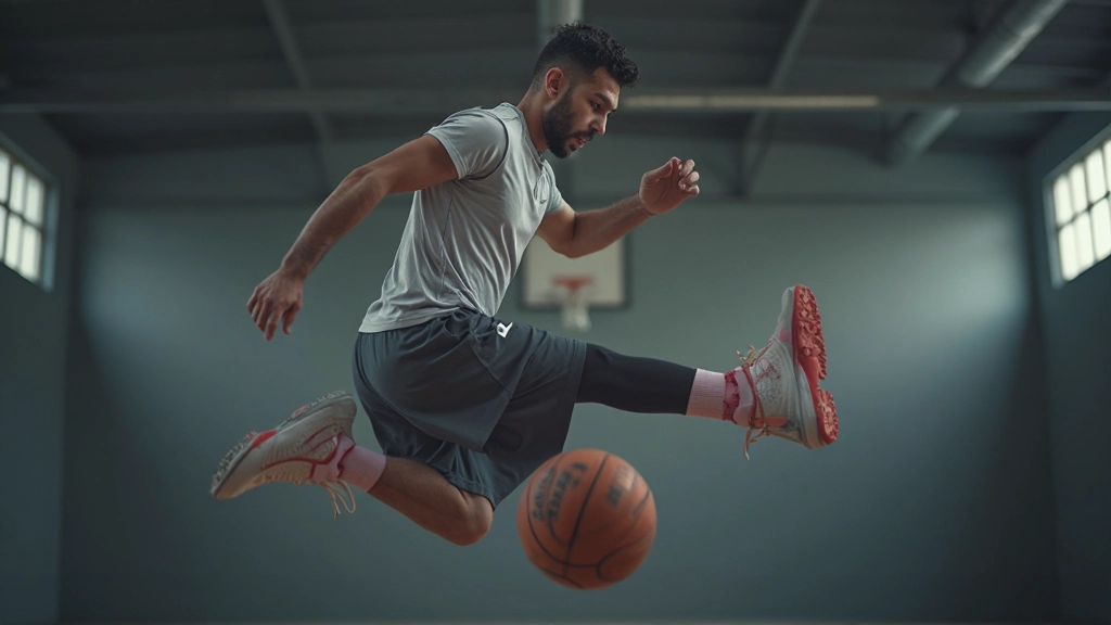 لاعب كرة سلة يقوم بتمارين القفز العالي وتطوير القوة المتفجرة على منصة تدريب متخصصة